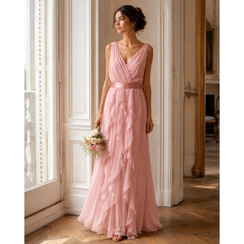 White by Vera Wang 10 Ballet Pink Chiffon Ruffle Bridesmaid Dress VW360189 Prom